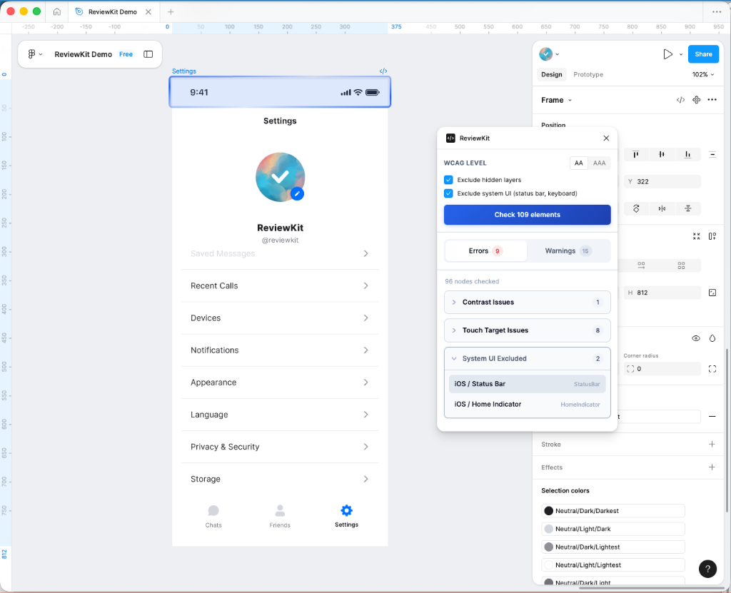 ReviewKit automatically detecting and excluding iOS system UI elements like status bar